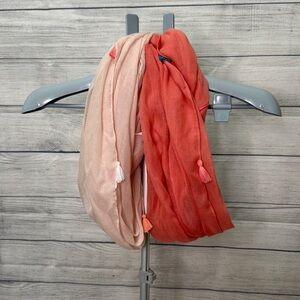 Peach and Coral Infinity Scarf Duo with Tassels, set of two, never worn